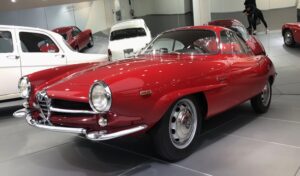 The museums mirrored gallery is where the Alfa specials are kept. They mirrors reflect and define every breath taking curve and angle as shown in this Sprint Special
